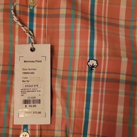 The Southern Shirt Company Peach Blue Plaid Casual Button Down - Picture 4 of 4